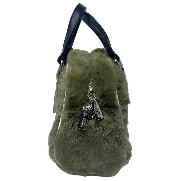 Von Dutch Women's Sage Green Vegan Furry Small Bowling Crossbody Hand Bag - Picture 6 of 12